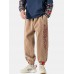 Mens Letter Print Corduroy Drawstring Elastic Cuffed Pants With Pocket