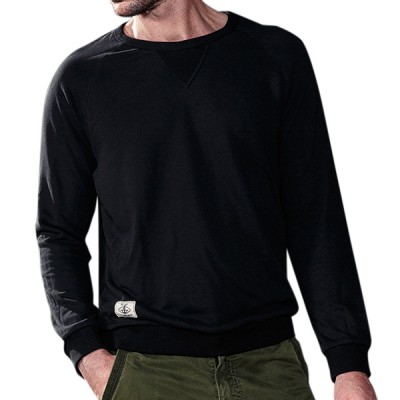 Autumn Winter Fashion Pure Color Round Neck Men Pullover Casual Long Sleeved Cotton Tops