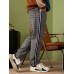 Mens Striped Side Plaid Pattern Drawstring Waist Preppy Pants